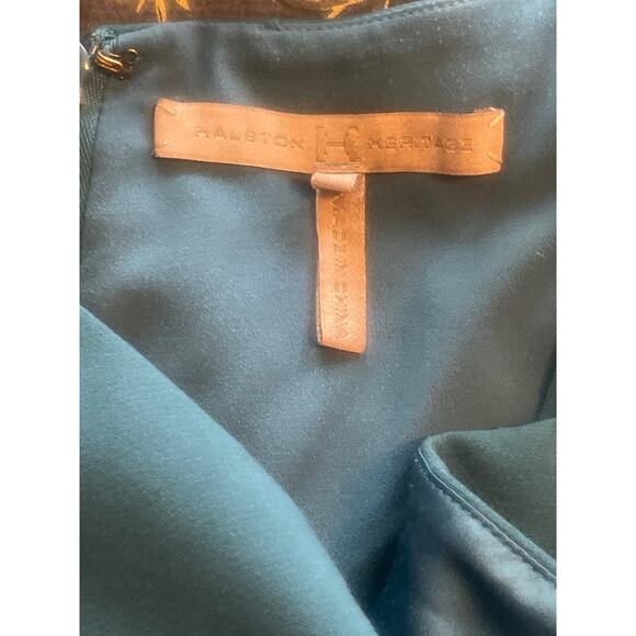 Halston Heritage Sleeveless Folded Neckline Teal Blue Lined Sheath Dress Size 2 - Picture 8 of 8